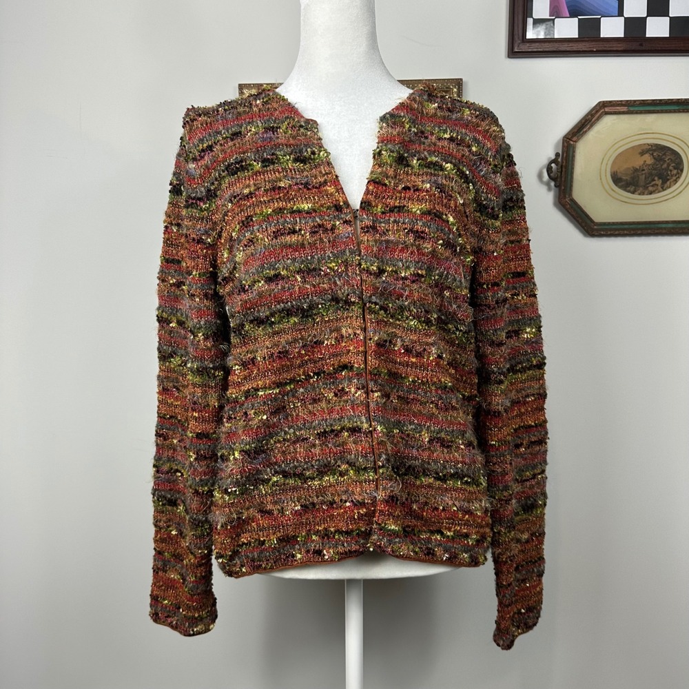 Vintage Talbots Multicolor Knit Cardigan - SIZE M Petite Fall Boho Colorful